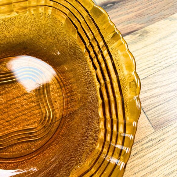Vintage Rare Duralex Frosted Brown Amber Glass Wave Serving Bowl France - Picture 4 of 6